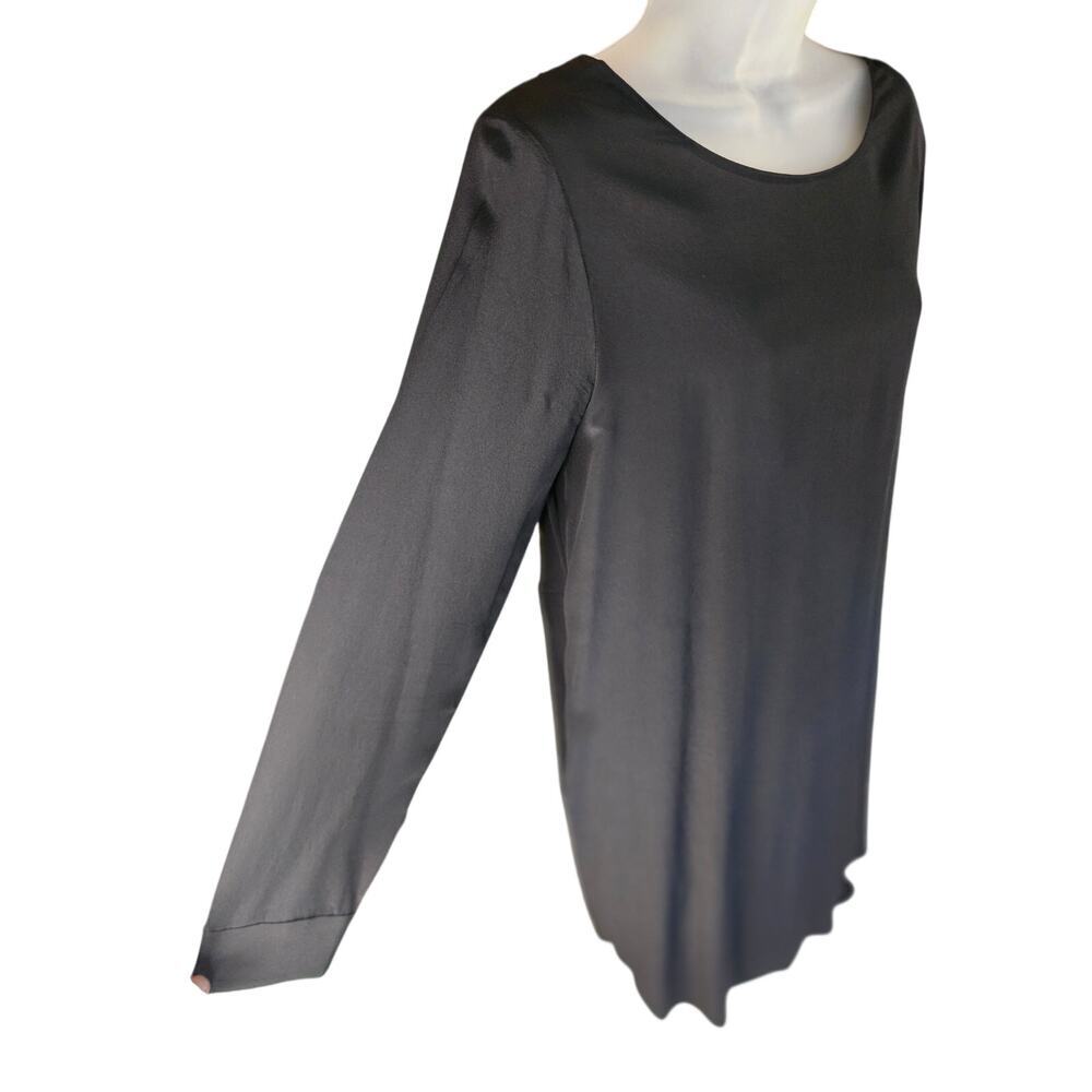 COS Black Sheath Dress Sz 8 100% Silk Keyhole back Asymmetrical hem Semi Sheer - Picture 5 of 11